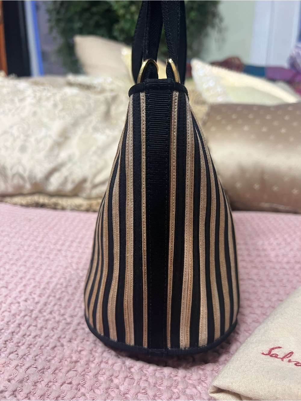 Vintage Salvatore Ferragamo 2-Way Striped Canvas Mini Bucket Bag - BC216184 - Picture 11 of 13